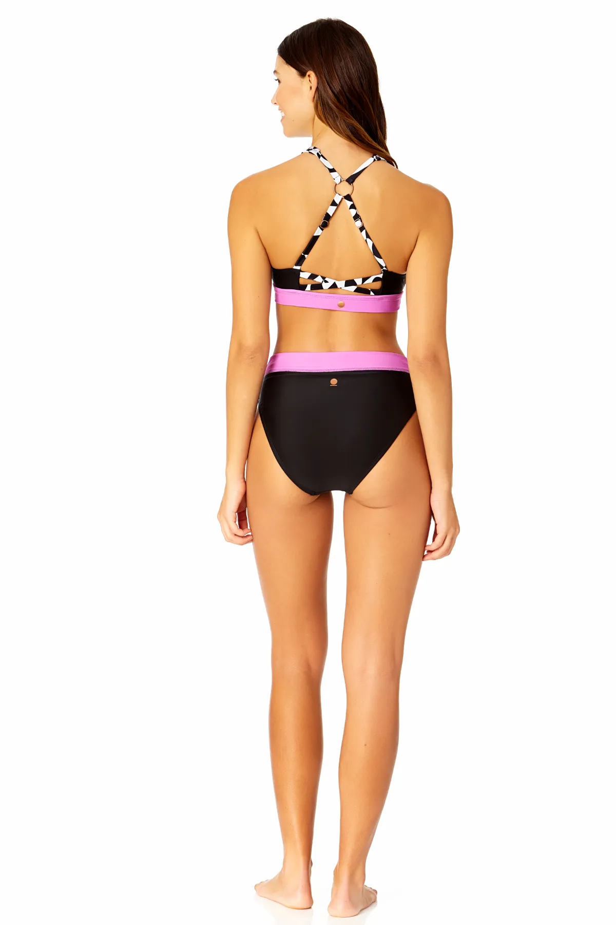 Women's Optical Illusion Zip Longline Bra Swim Top